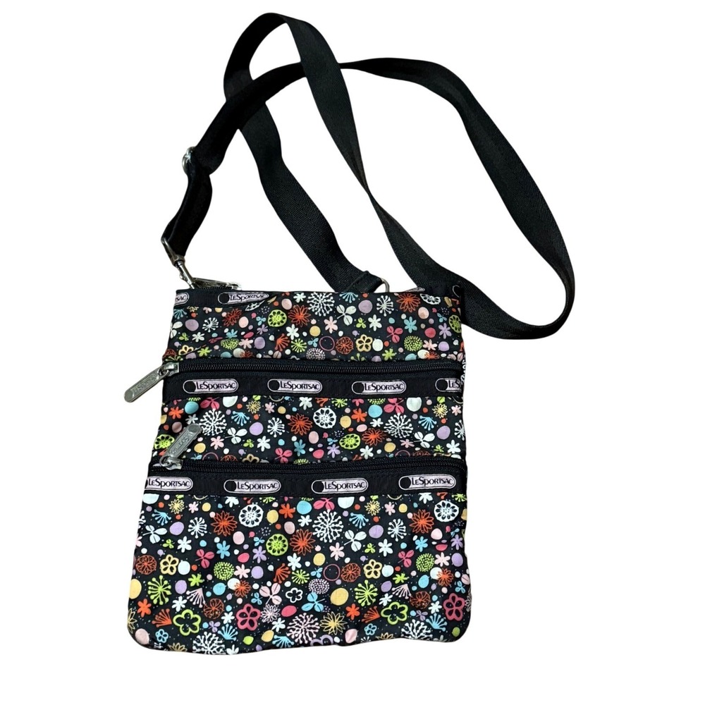 LeSportsac Crossbody Bag Floral Print Triple Zip Lightweight Travel Purse